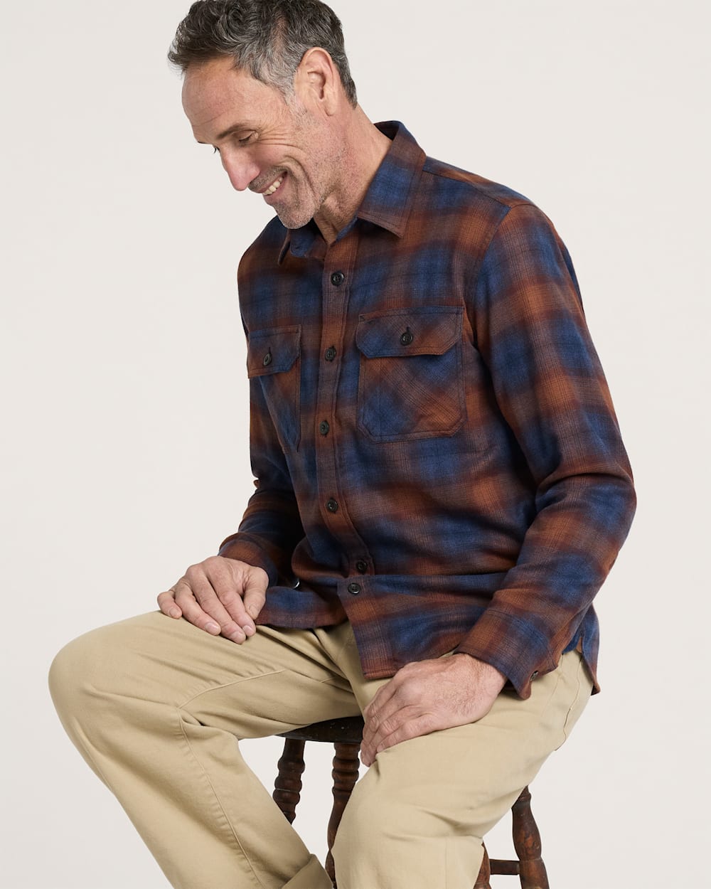 Pendleton Mens Plaid Burnside Cotton Flannel Shirt Navy Brick Plaid
