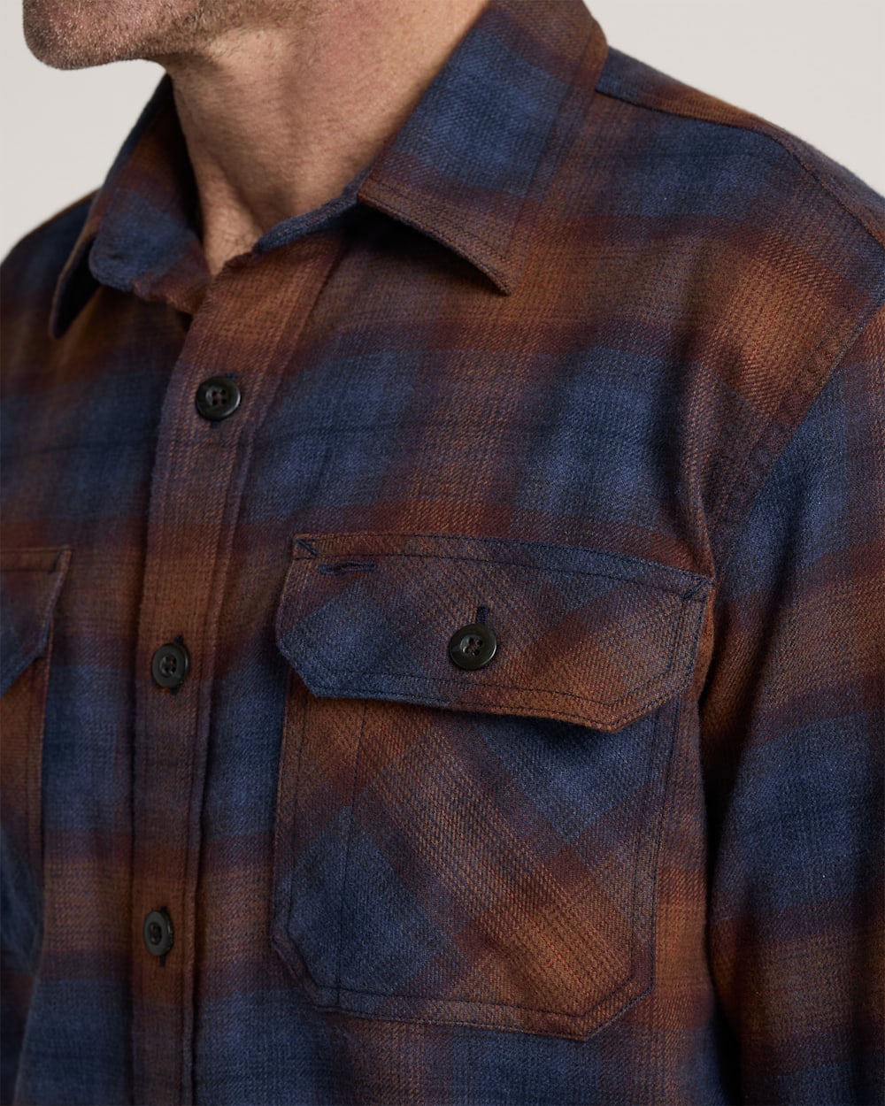 Pendleton Mens Plaid Burnside Cotton Flannel Shirt Navy Brick Plaid