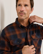 Pendleton Mens Burnside Flannel Shirt Navy Brown Plaid two button through flap pockets set on the bias with pen slot western fashion