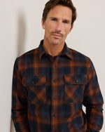 Pendleton Mens Burnside Flannel Shirt Navy Brown Plaid long sleeve flannel in a dark plaid palette for cool weather cowboy