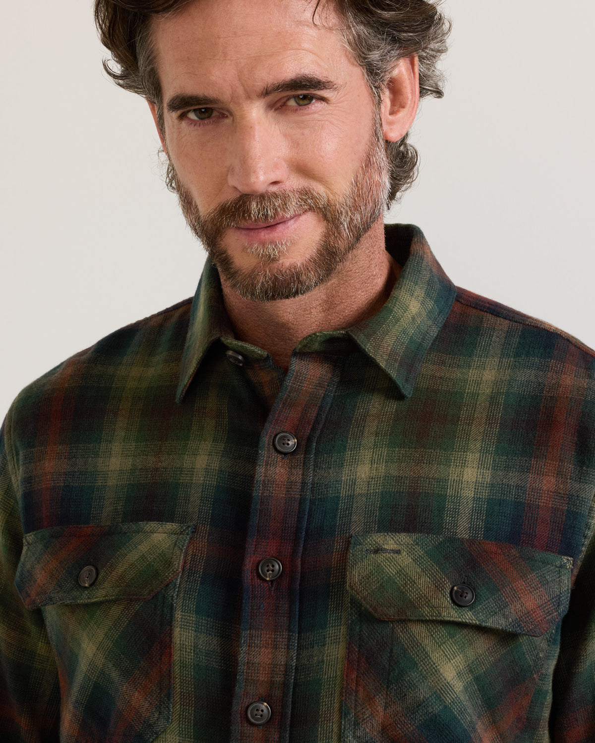 Pendleton Mens Burnside Flannel Shirt Green Multi Plaid bias set flap pockets with button through closure and pen slot western fashion