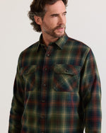 Pendleton Mens Burnside Flannel Shirt Green Multi Plaid twill taped placket and locker loop construction on soft flannel rodeo