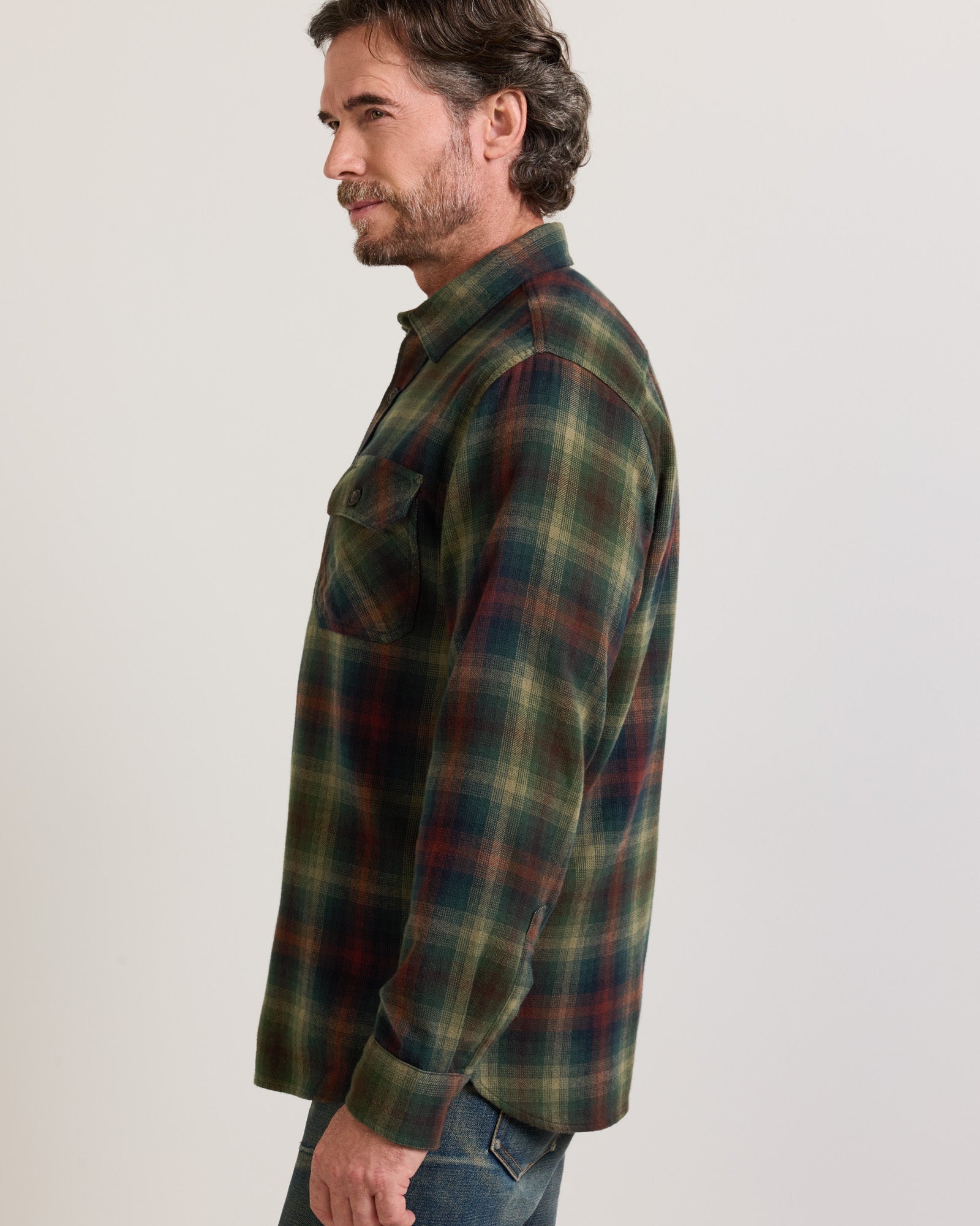 Pendleton Mens Burnside Flannel Shirt Green Multi Plaid green and earth tone plaid brushed on both faces for warmth cowboy
