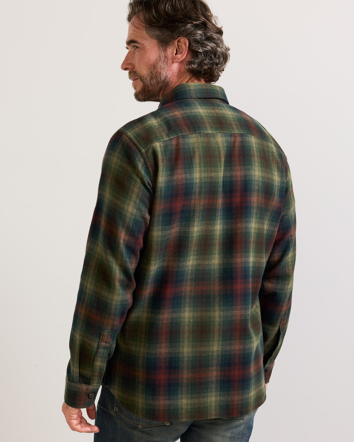 Pendleton Mens Burnside Flannel Shirt Green Multi Plaid open layering shirt for fall ranch work and weekend wear Park City
