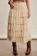 Utah rodeo western clothing Tiered Lace Midi Skirt Cream SKU LSK0286CRM Boltranchstore.com free shipping