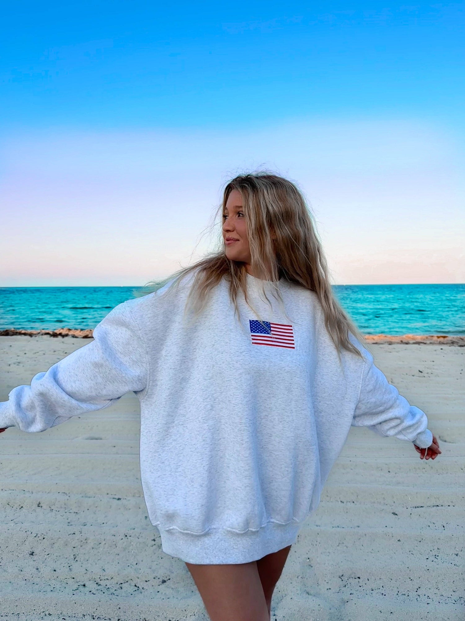 Pearl Grey Vintage American Flag Sweatshirt