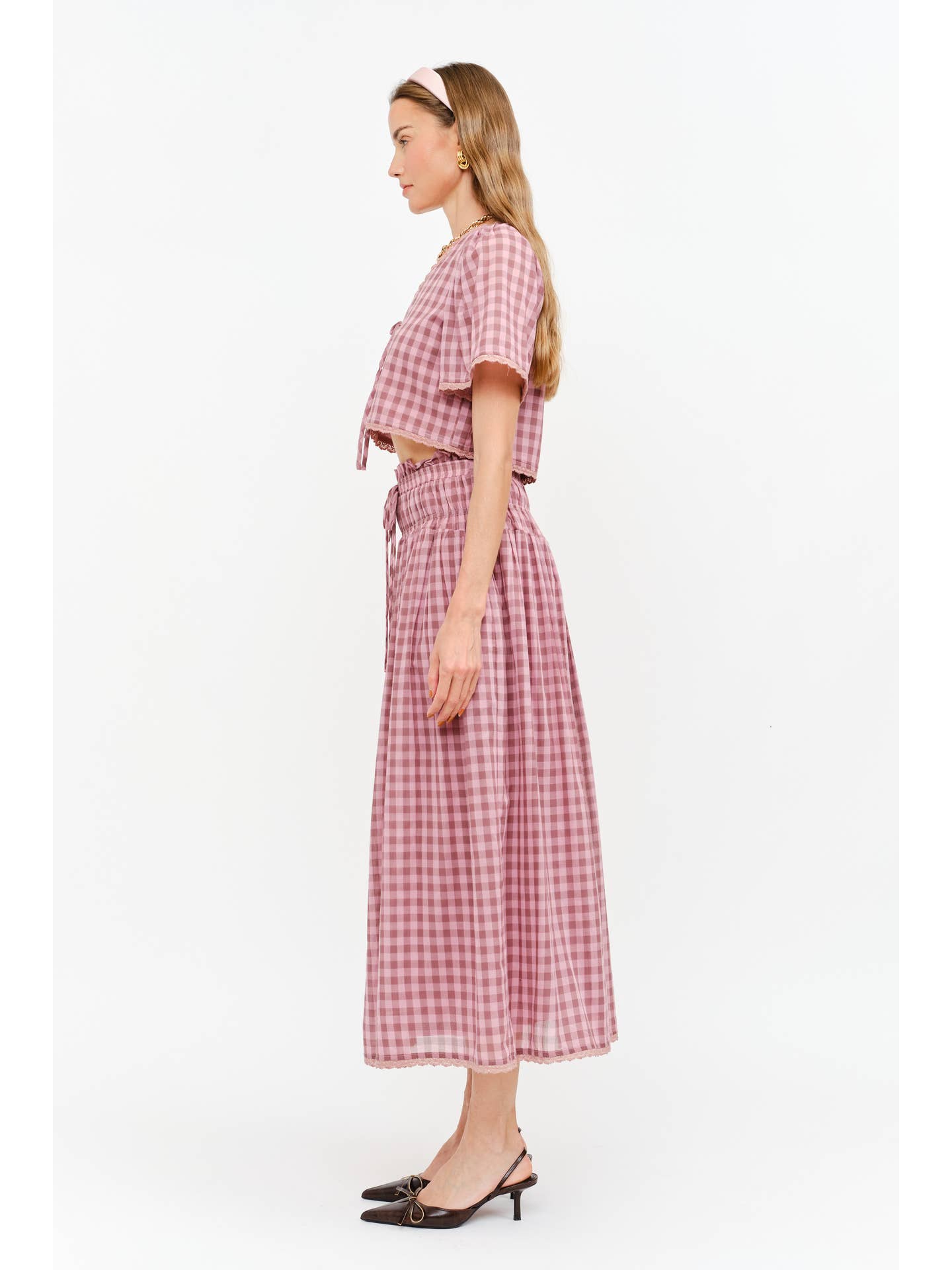 Margot Blouse Mauve Gingham Top