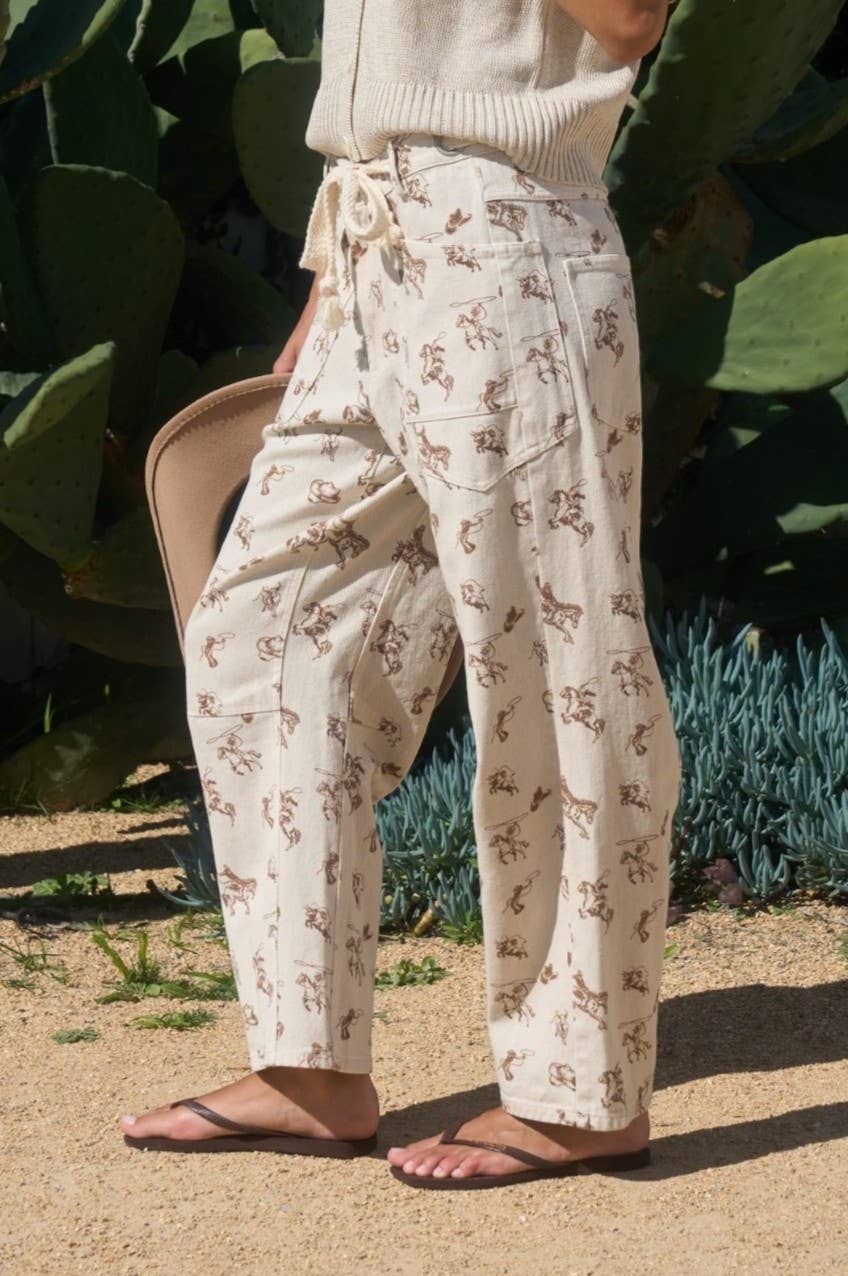 Western Cowboy Print Barrel Pants
