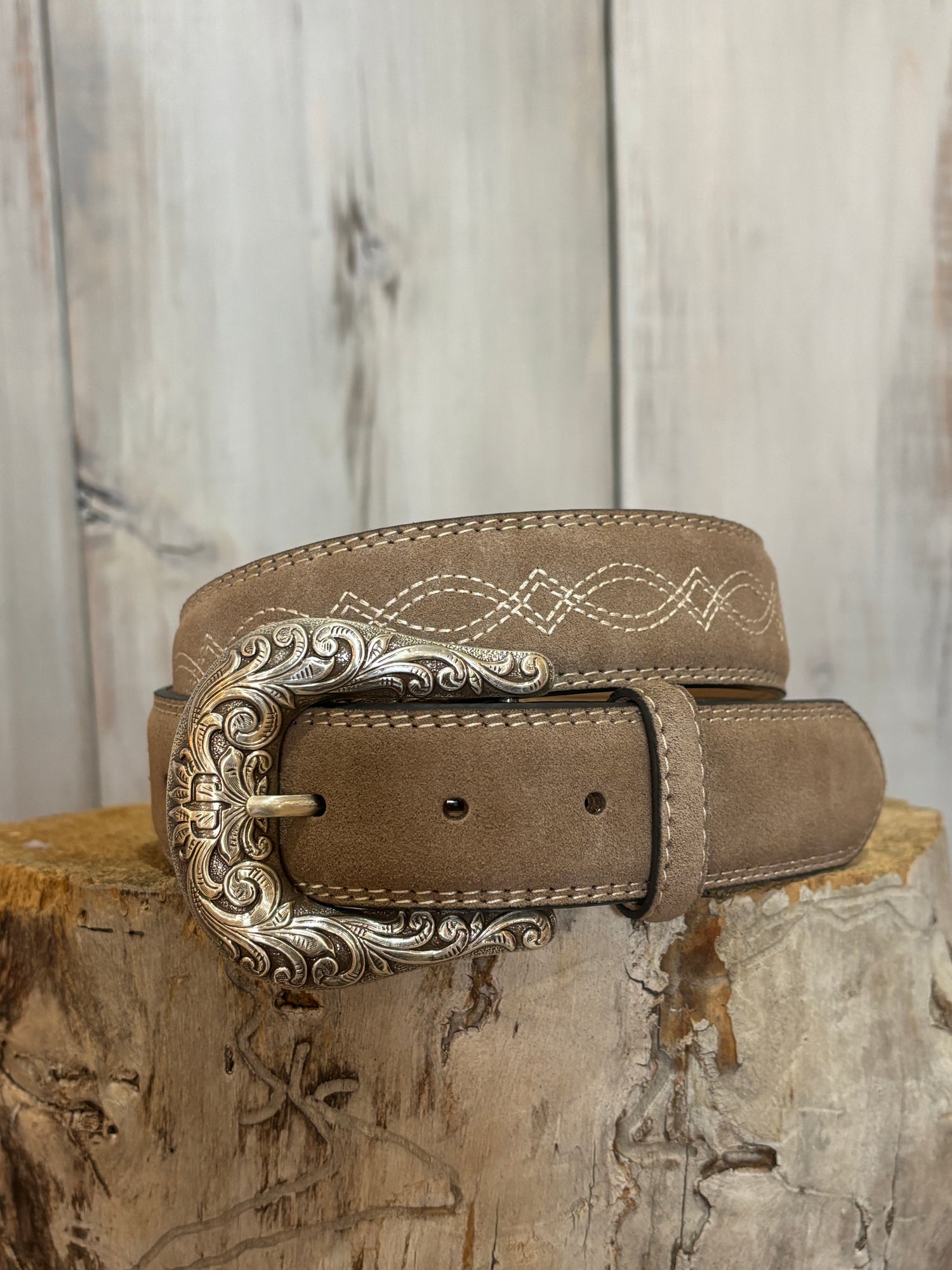 Stetson Leather Stitched Belt 944790 womens western light tan suede roughout belt popular western fashion Boltranchstore.com