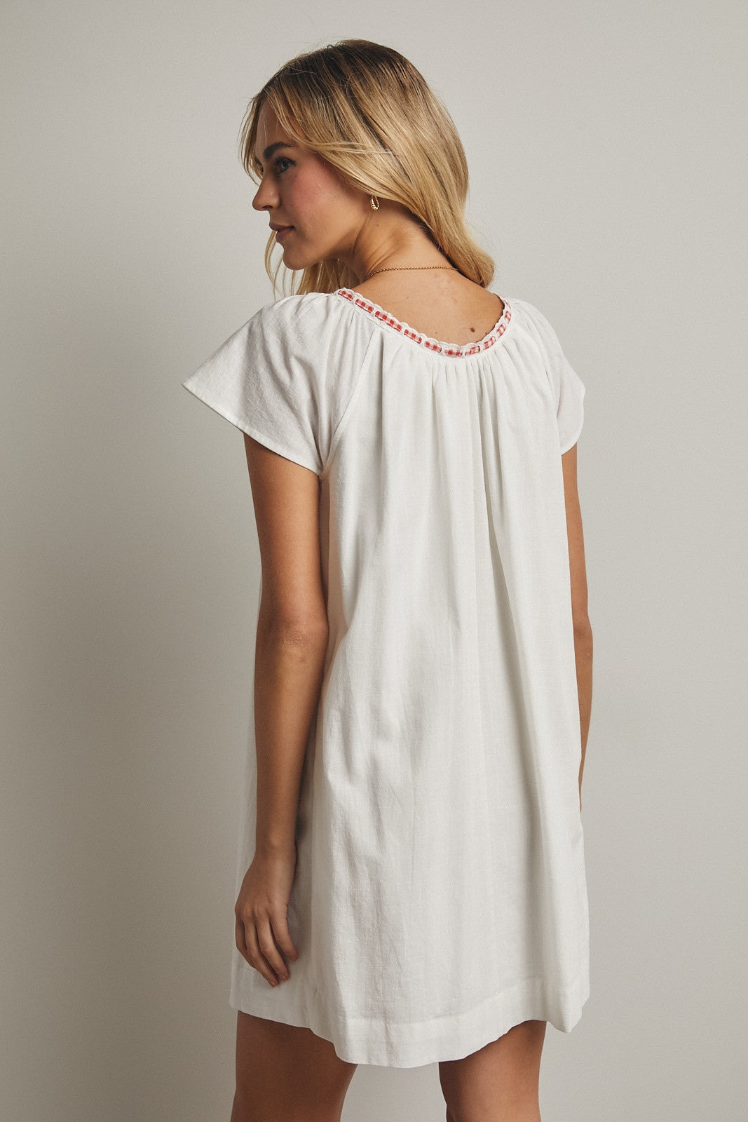 Laural Gingham Trim Tie Dress
