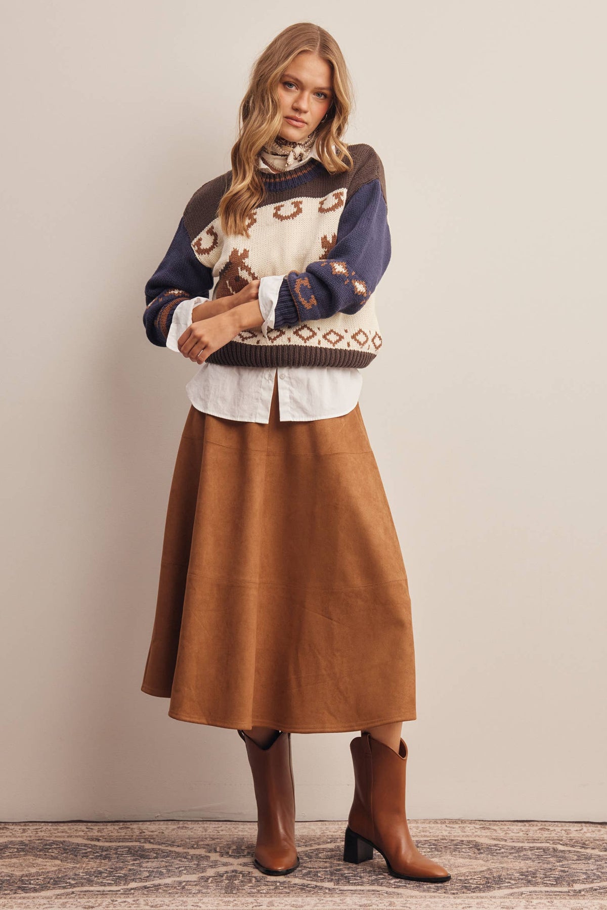 Listicle Stretched Suede A Line Midi Skirt polished boho western look for everyday and elevated casual wear rodeo Utah