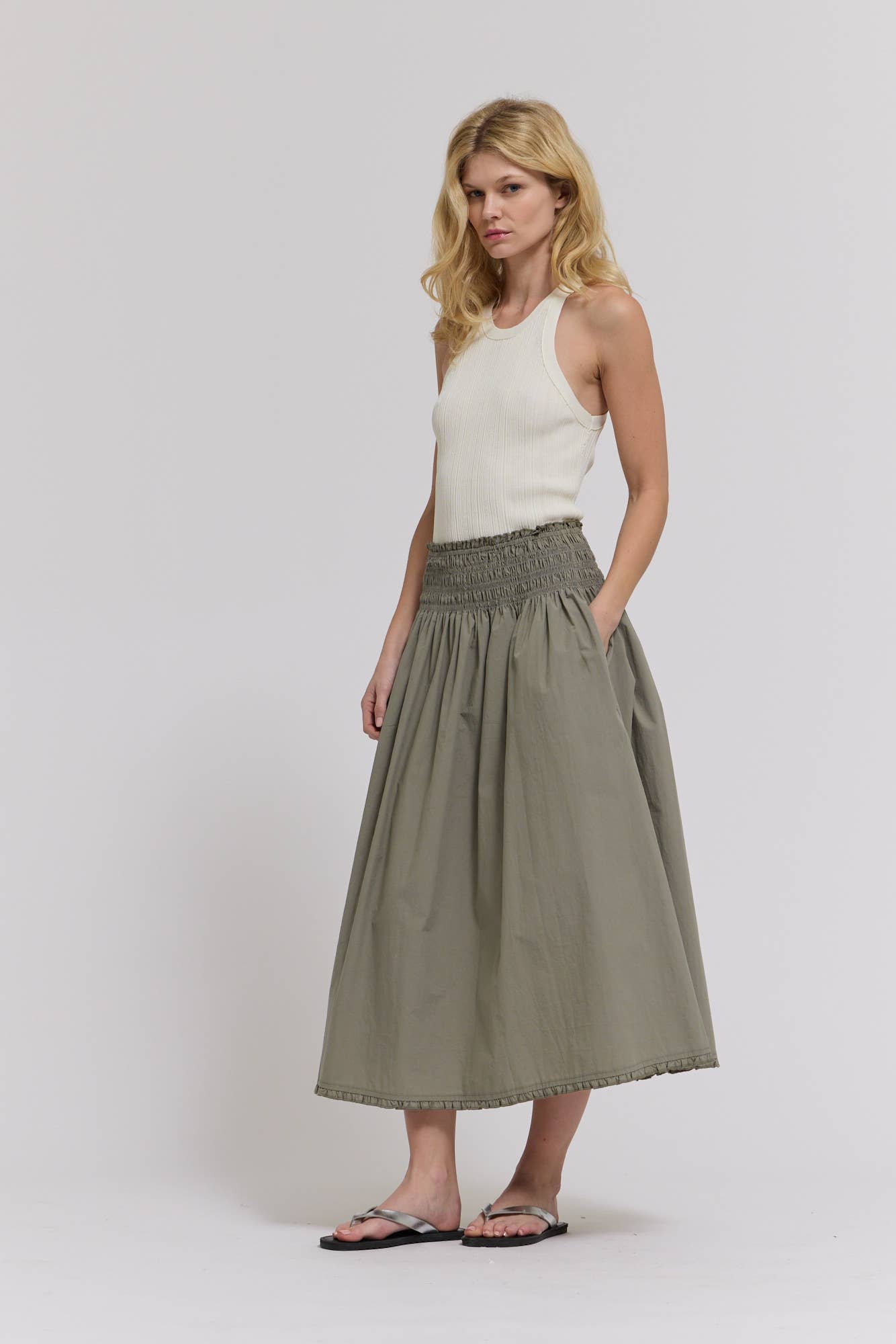 Eileen Ruffle Trim Smocking Waist Skirt