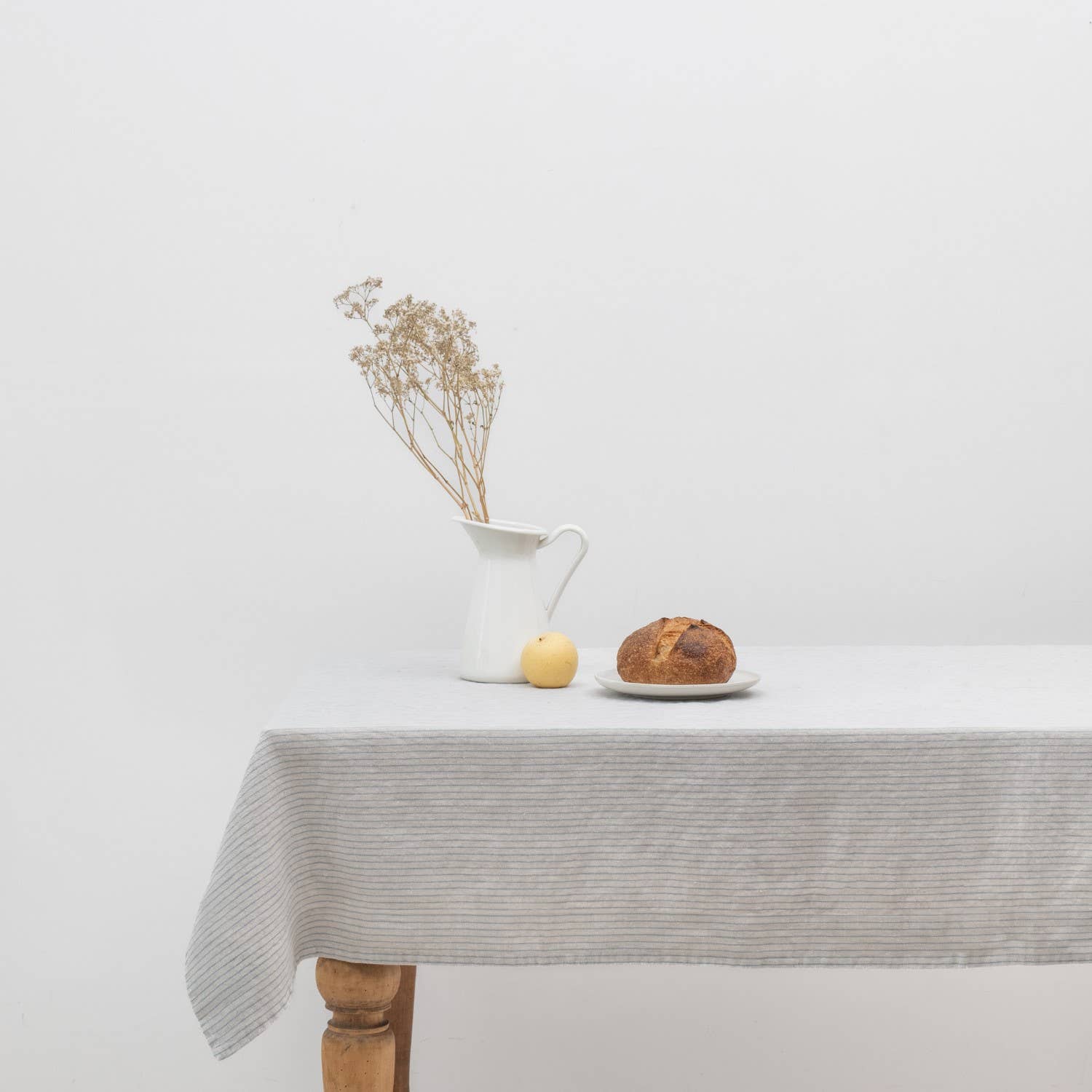 Grey Blue Pinstripe Rustic Linen Tablecloth