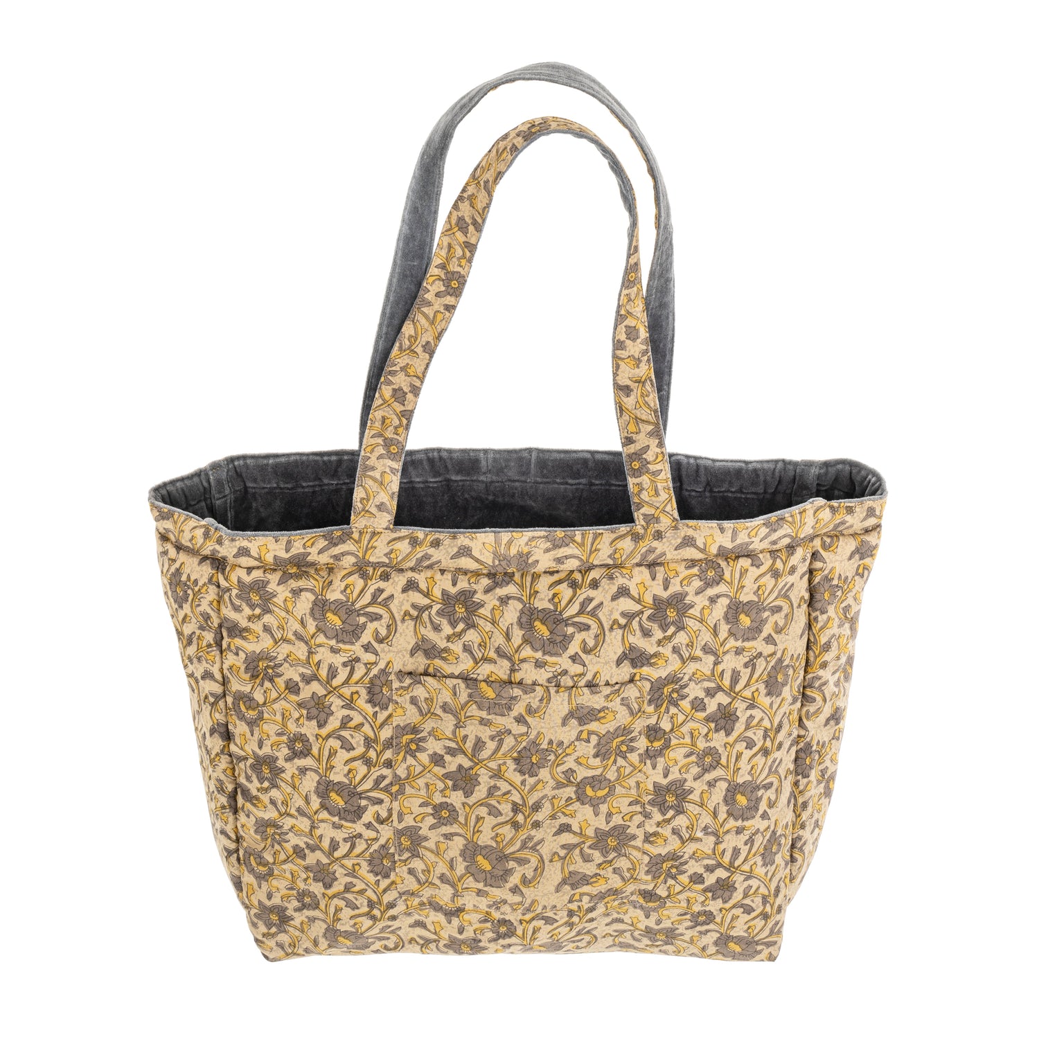 Block Print Velvet Reversible Tote Blue Graphite