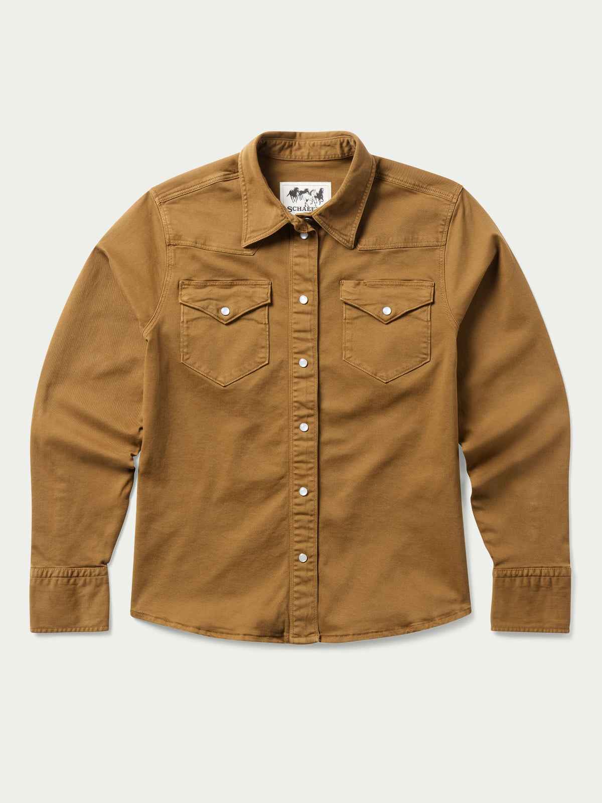 Schaefer Womens Western Denim Snap Shirt Fawn at boltranchstore.com western wear pearl snap button up western outfit  womens work shirt free shipping