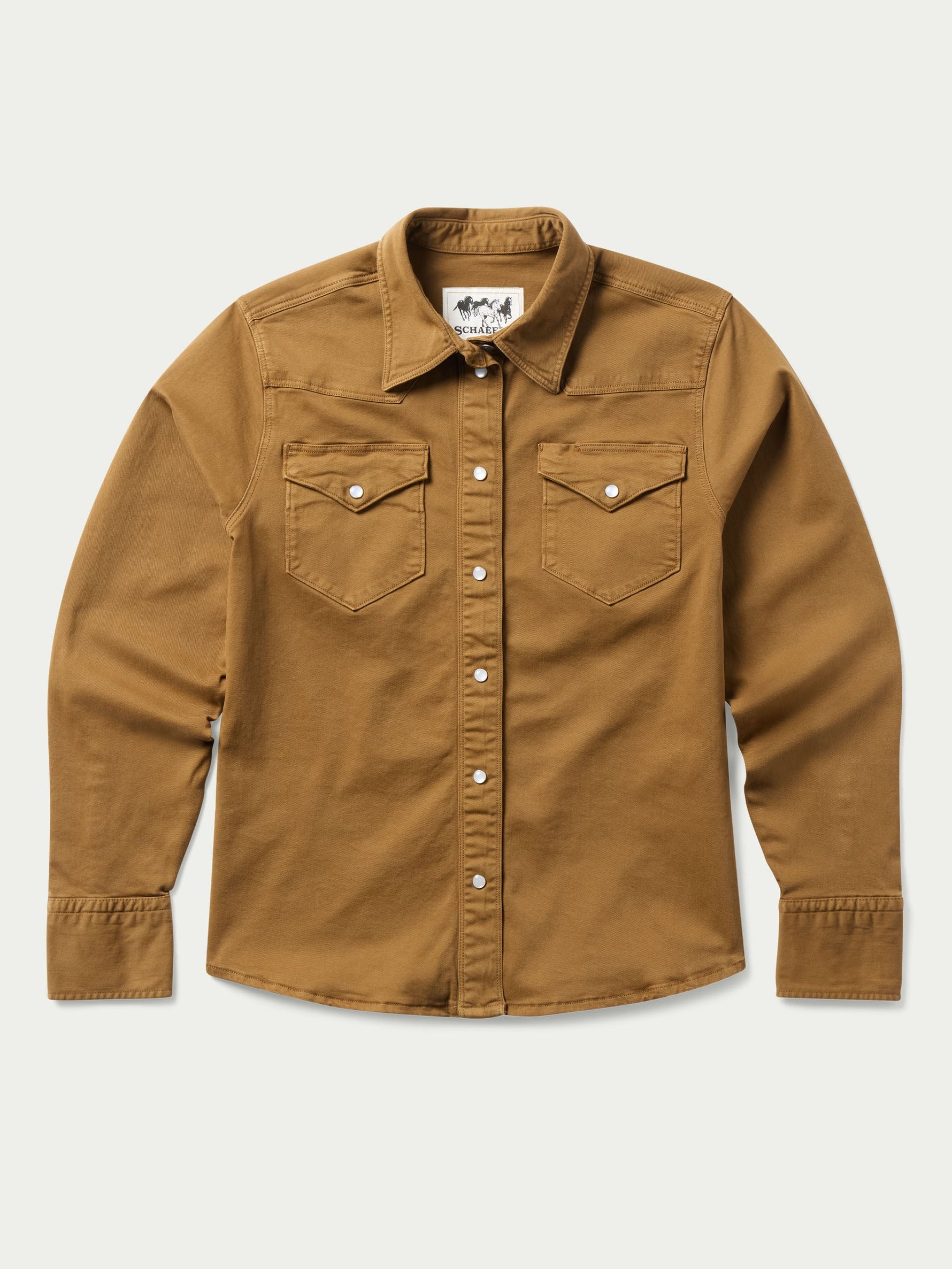 Schaefer Womens Western Denim Snap Shirt Fawn at boltranchstore.com western wear pearl snap button up western outfit  womens work shirt free shipping
