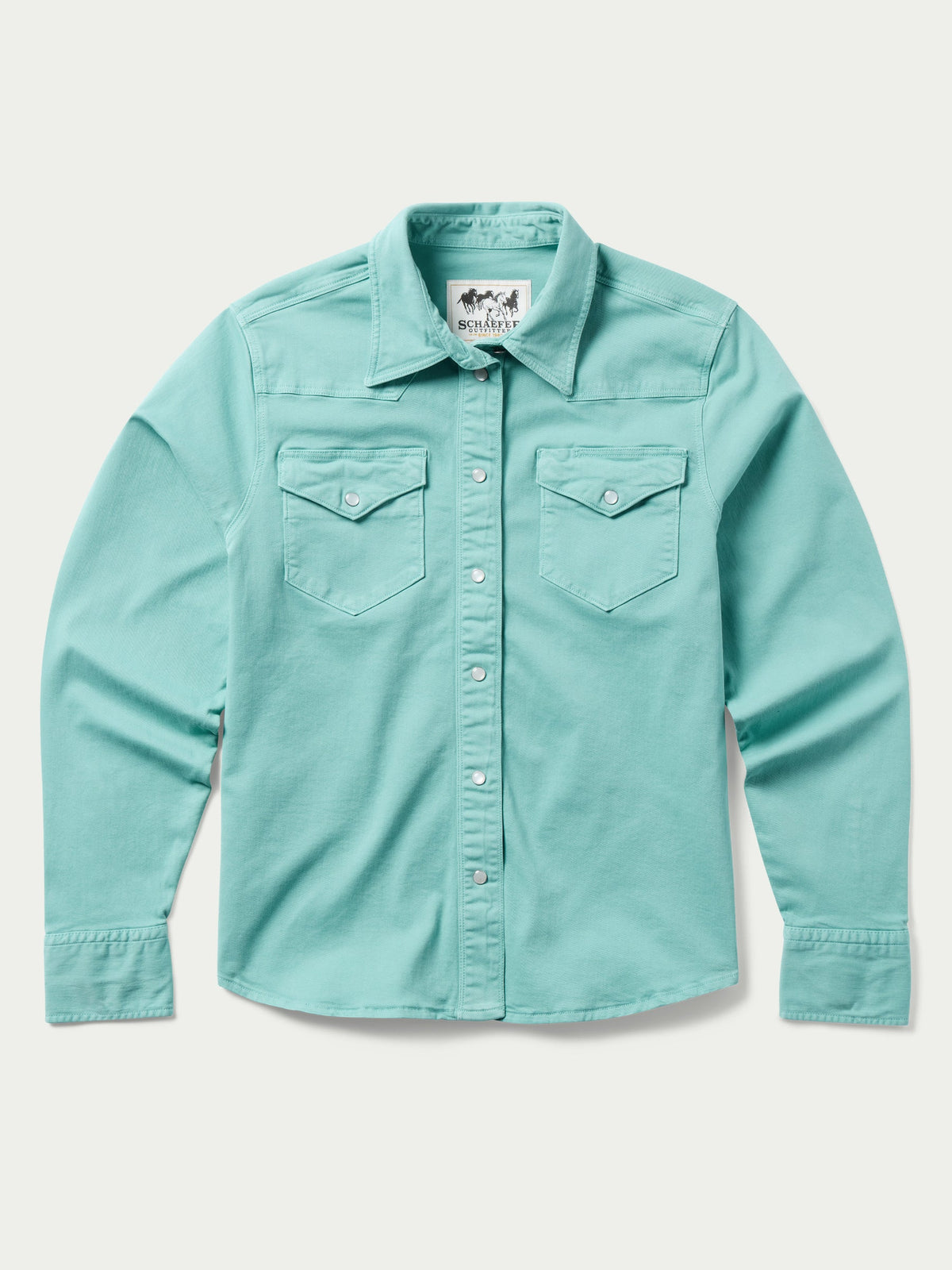 Schaefer Womens Western Denim Snap Shirt Turquoise at boltranchstore.com free shipping western shirt womens rodeo shirt  western shirt 