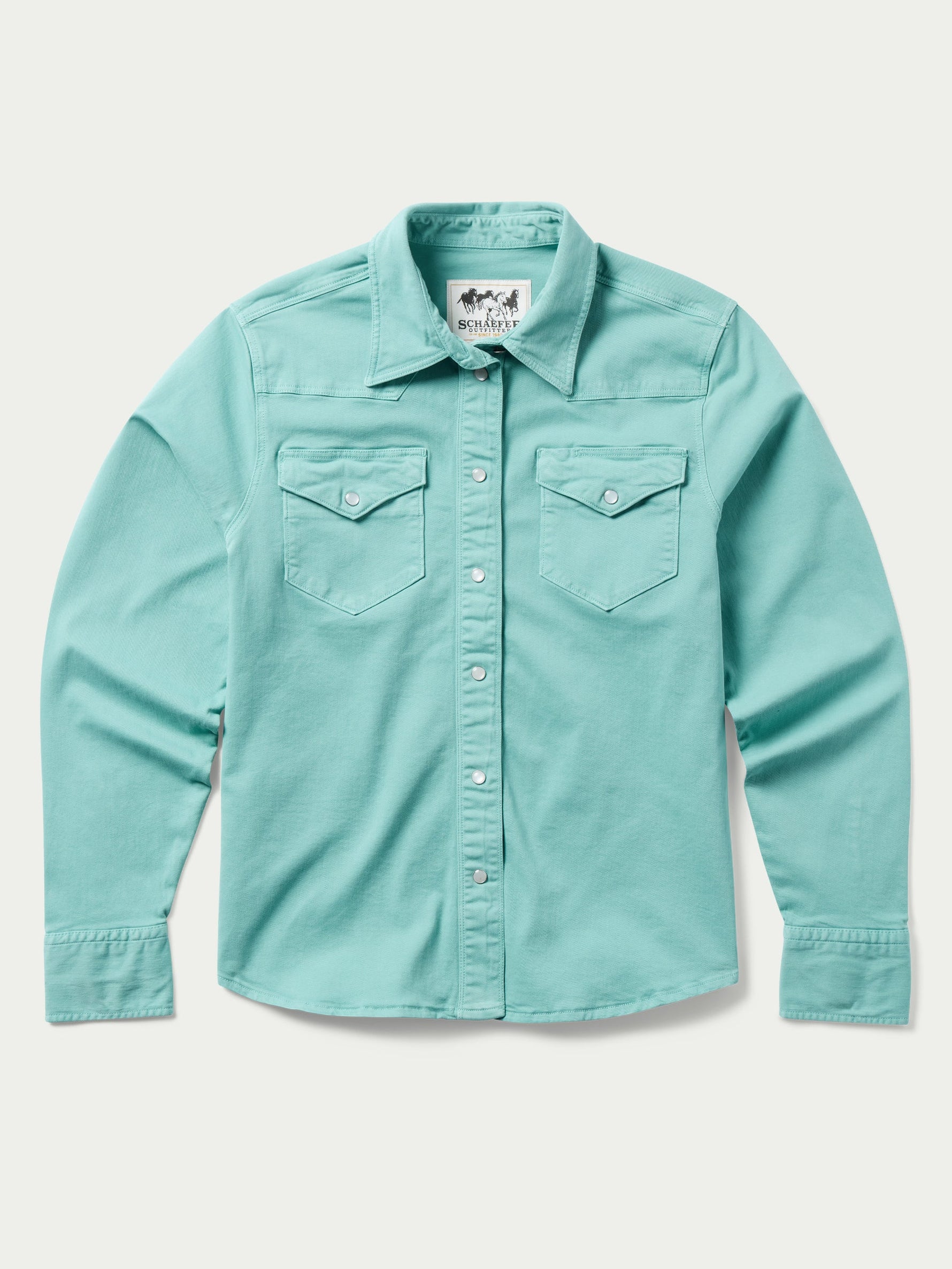 Schaefer Womens Western Denim Snap Shirt Turquoise at boltranchstore.com free shipping western shirt womens rodeo shirt  western shirt 