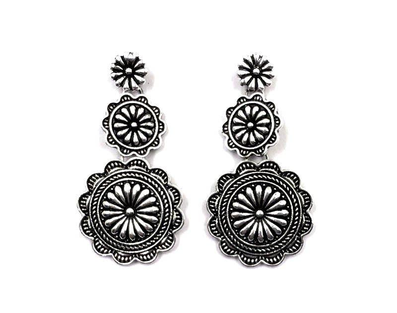 Western Round Concho 3 Dangle Earring