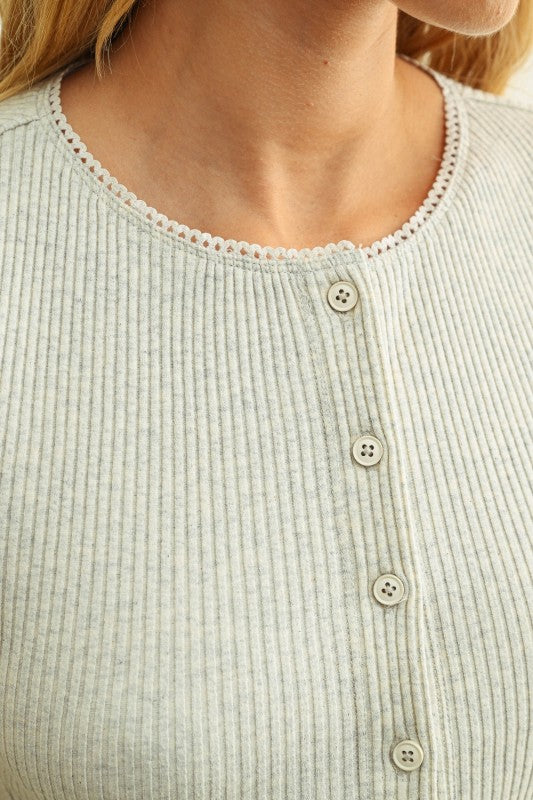 Ally Button Front Ribbed Top