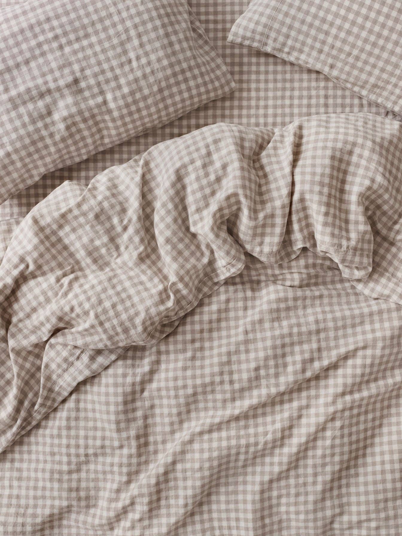 Piglet in Bed USA UK Mushroom Gingham 100% Linen Duvet Cover bedding king Super King country shabby chic magnolia bed free shipping Boltranchstore.com 