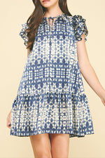 womens blue mini dress ruffle sleeve at Boltranchstore.com