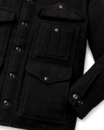 Filson Mackinaw Wool Cruiser Jacket Charcoal extra layer of wool across the back for added warmth Kamas
