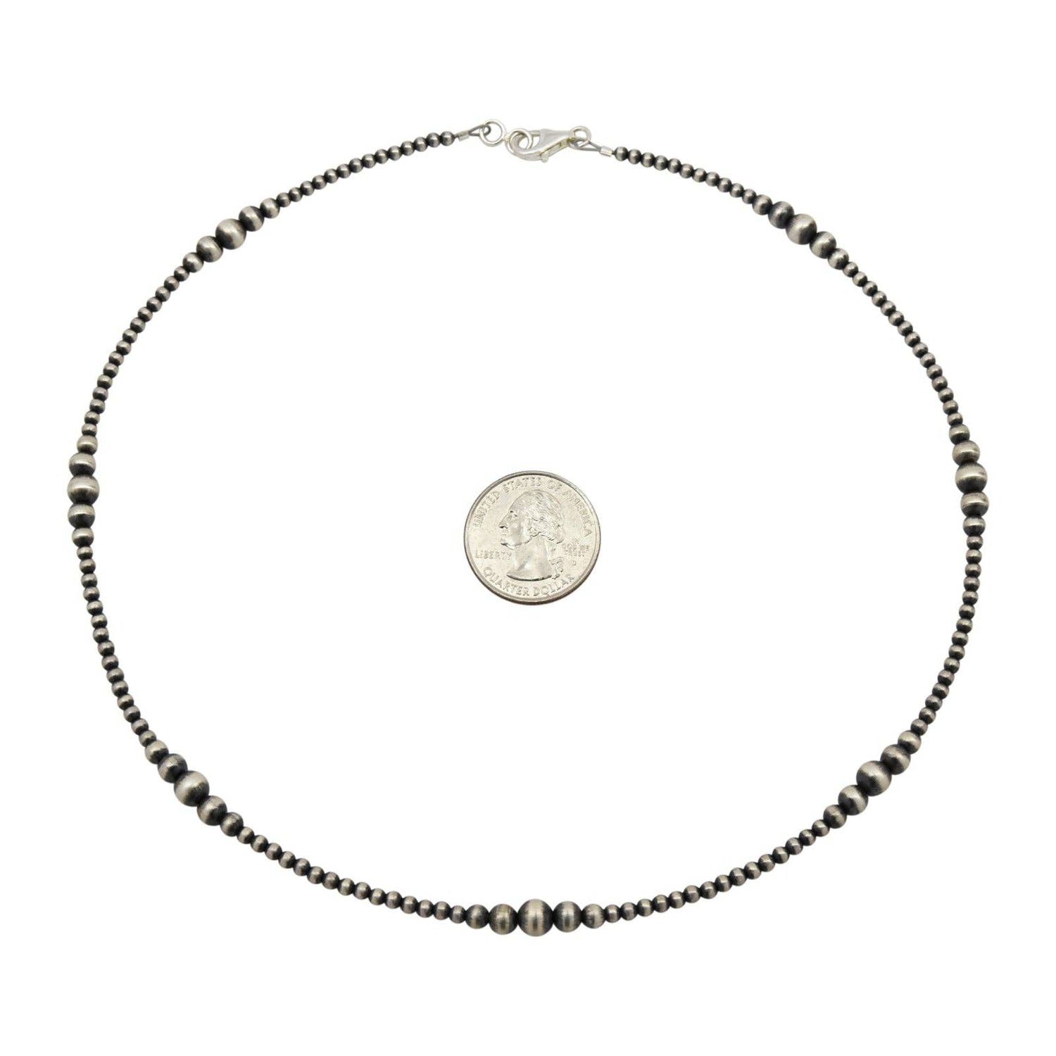 Sterling Silver Navajo Pearl Oxidized Bead Necklace