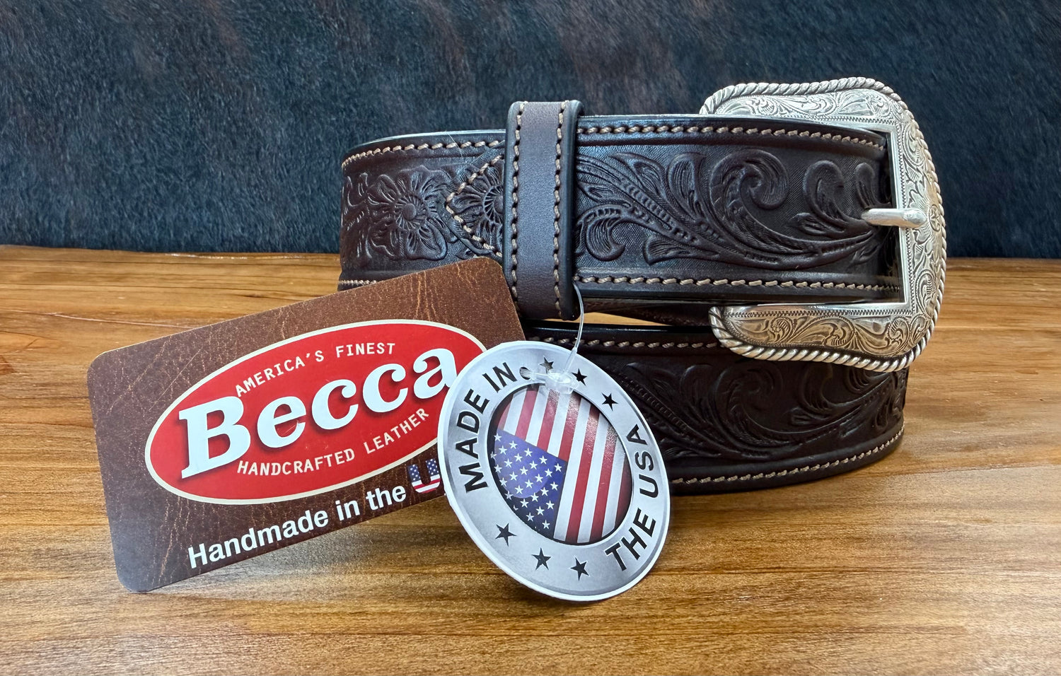 Leather Walnut Western Floral Belt