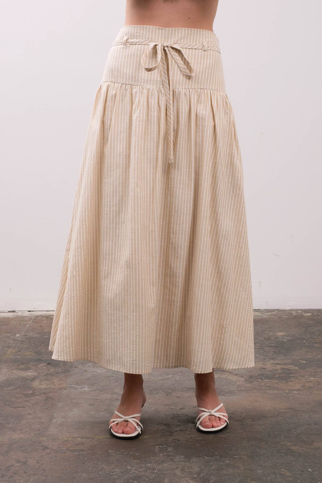 Alexandria Stripe Ribbon Tie Midi Skirt