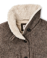Filson Womens Kodiak Shawl Collar Coat Khaki Heather Stripe sleeves lined with polyester twill so the coat slips easily over layers rodeo
