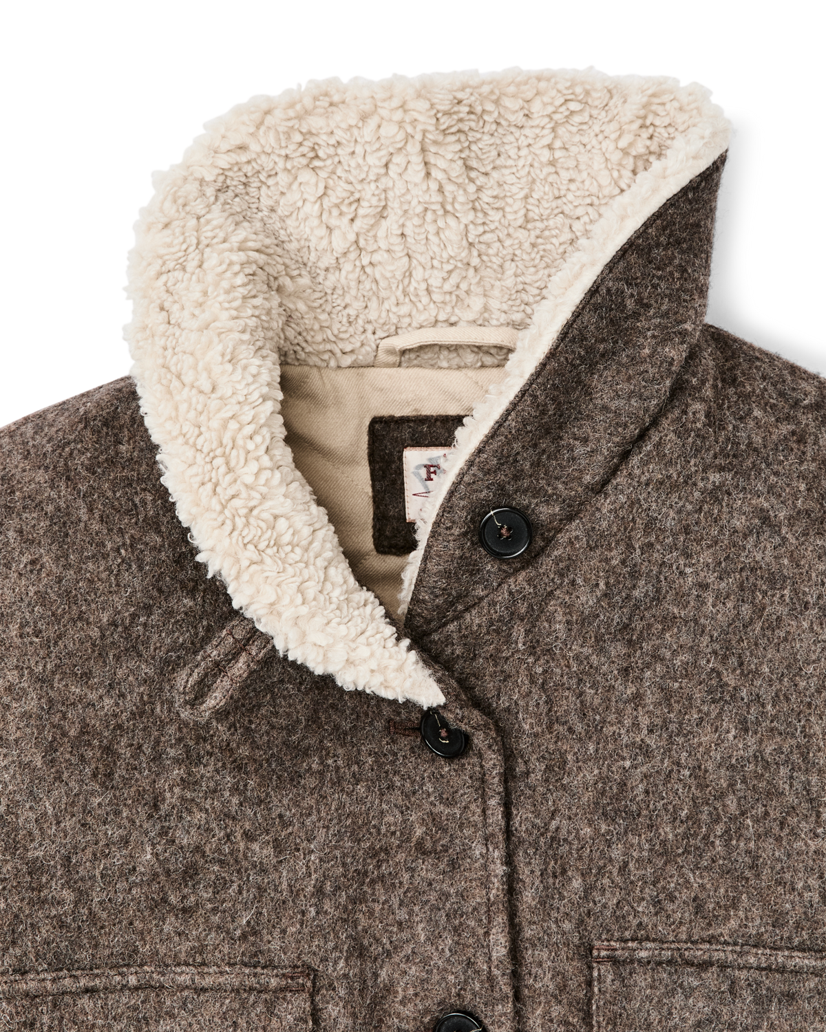 Filson Womens Kodiak Shawl Collar Coat Khaki Heather Stripe sleeves lined with polyester twill so the coat slips easily over layers rodeo