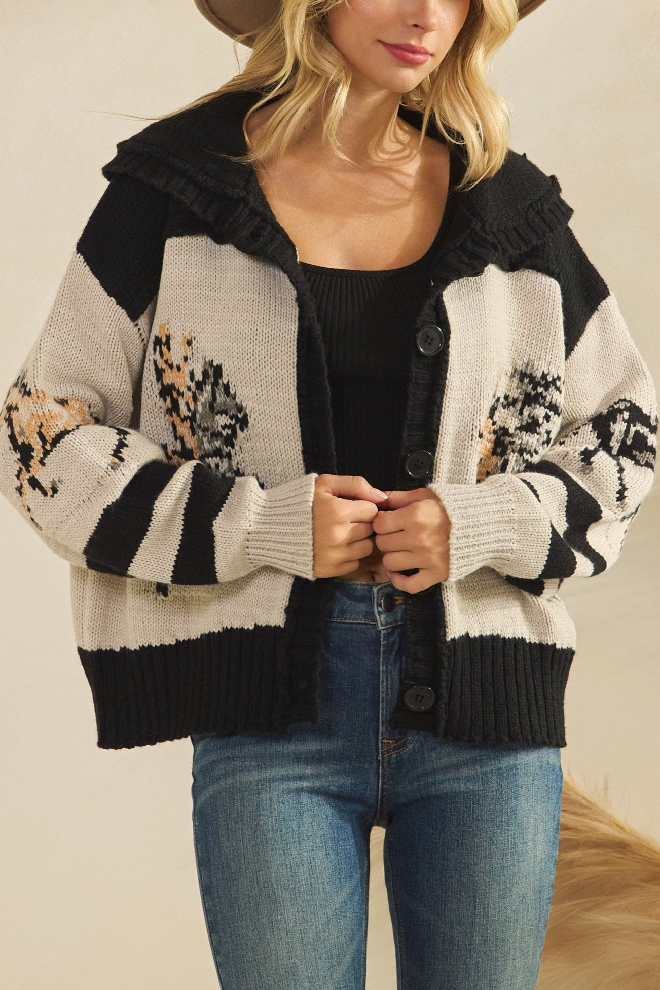 Horse Print Button Up Sweater