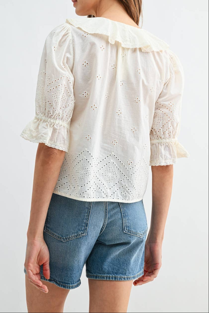 Raelynn Eyelet Ruffle Pintuck Puff Sleeve