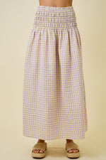 Gingham Smocked Waist Midi Skirt free shipping at boltranchstore.com purple and yellow check 
