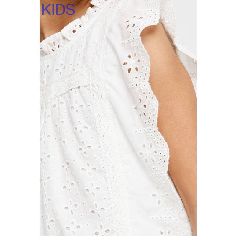 Girls Eyelet Ruffled Sleeveless Top