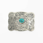 American Darling Hand Engraved German Silver Western Belt Buckle with Turquoise Stones ADBKV119 floral scrollwork engraved German silver buckle with a round turquoise stone western clothing Utah SKU ADBKV119