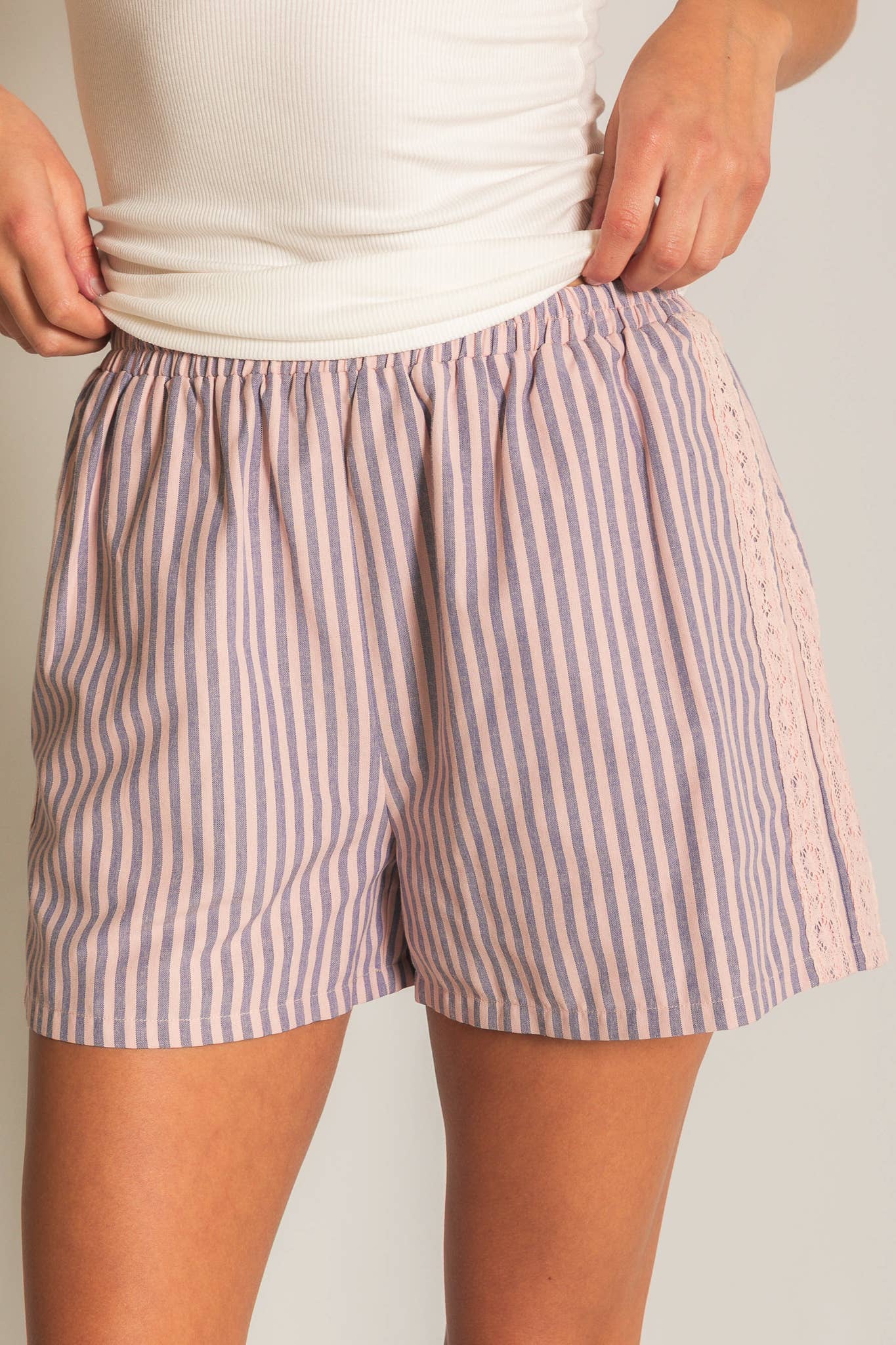 Womens Striped Lace Trim Shorts