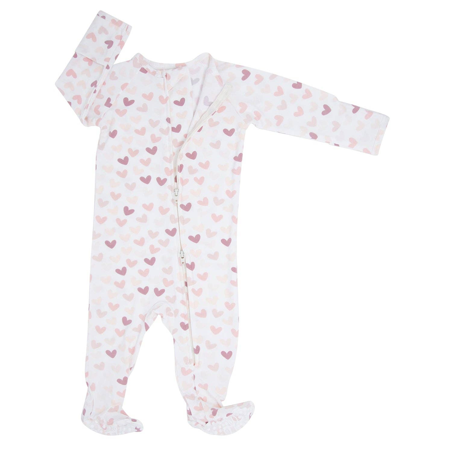 Emma Zipper Footie Pink Hearts