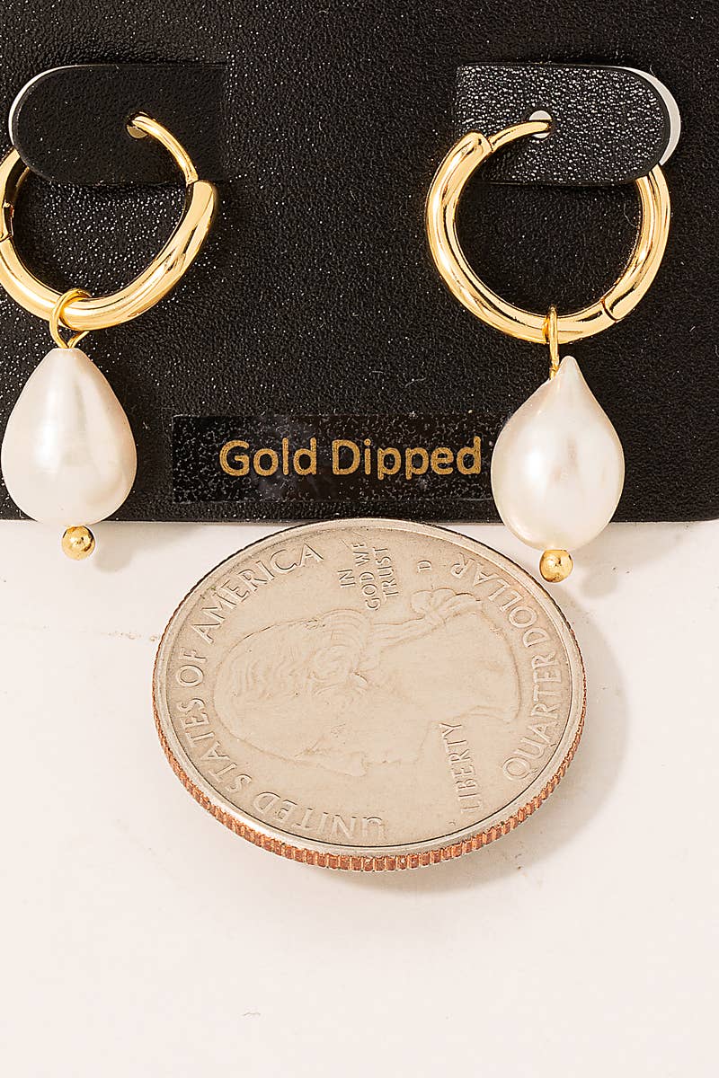 Gold Dipped Mini Pearl Teardrop Huggie Earrings