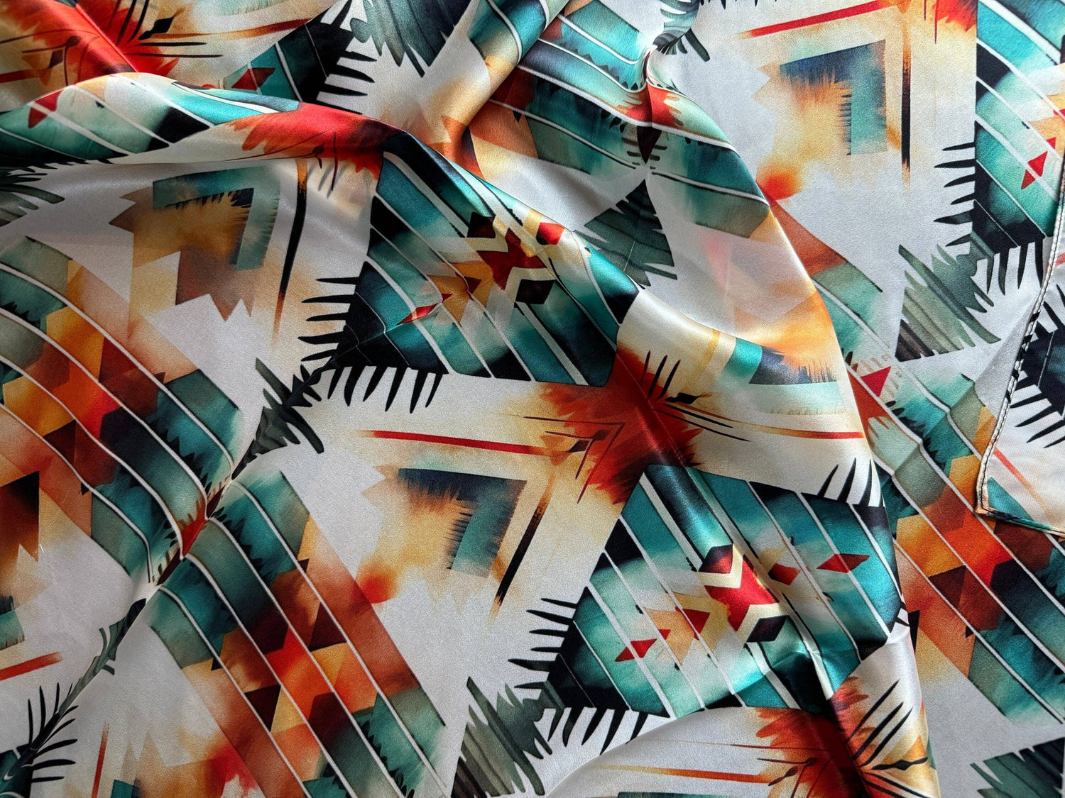 100% Silk Wild Rag Aztec Native Org Teal