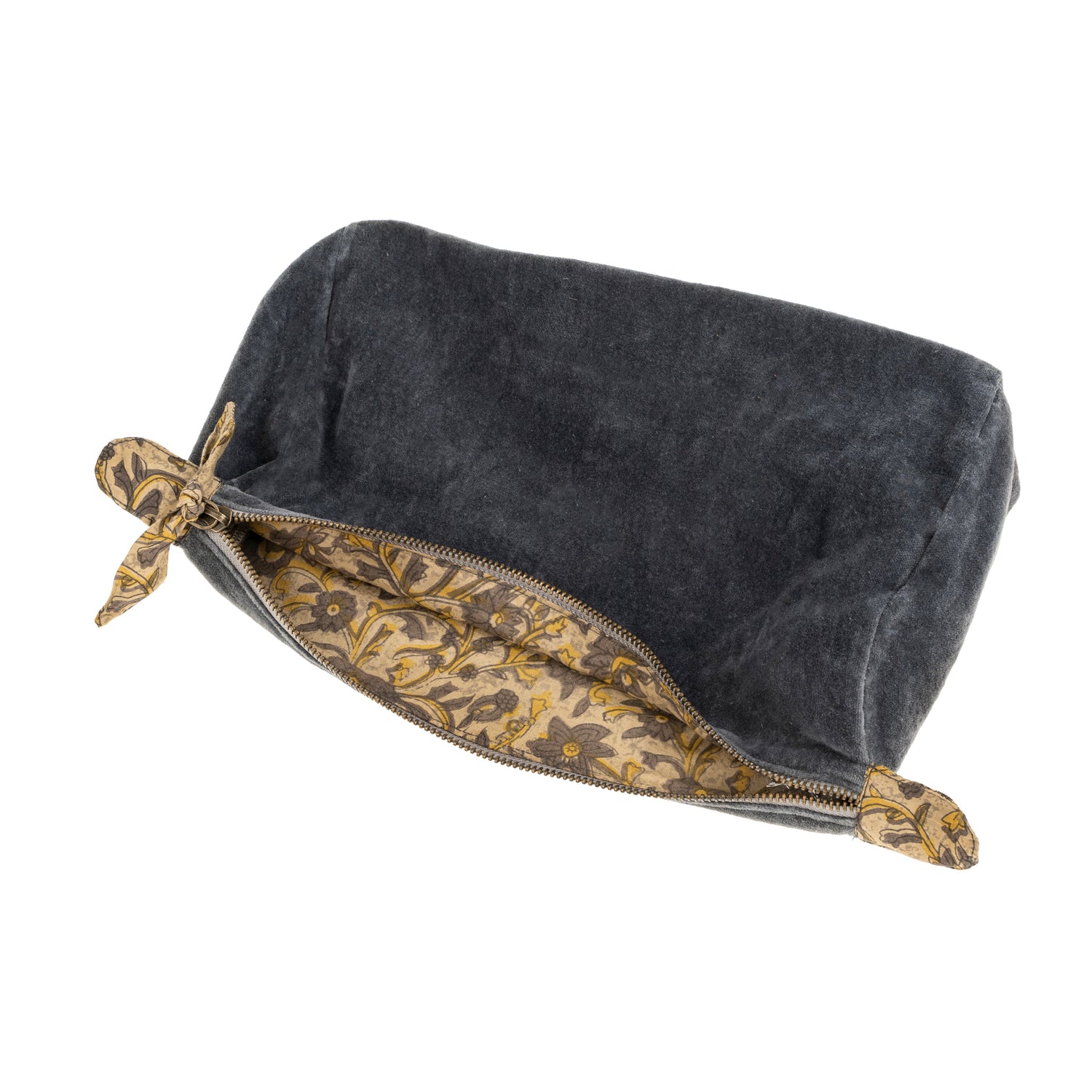 Block Print Lined Velvet Pouch Blue