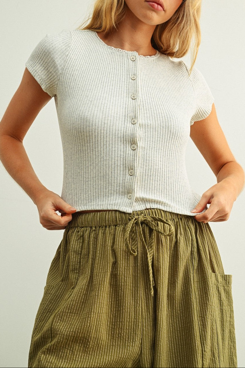 Ally Button Front Ribbed Top Free shipping at boltranchstore.com summer lace detail cute popular womens shirt