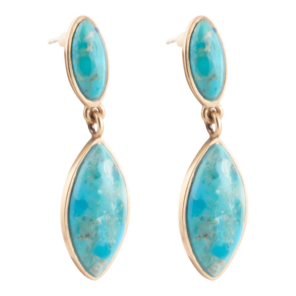 Champion Blue Turquoise Golden Drop Earrings
