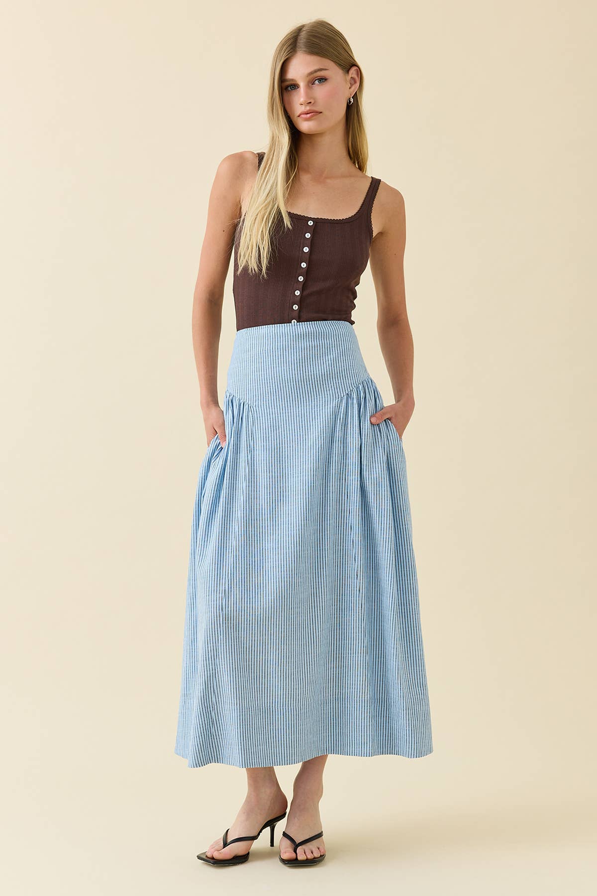 Shari Stripe Midi Skirt