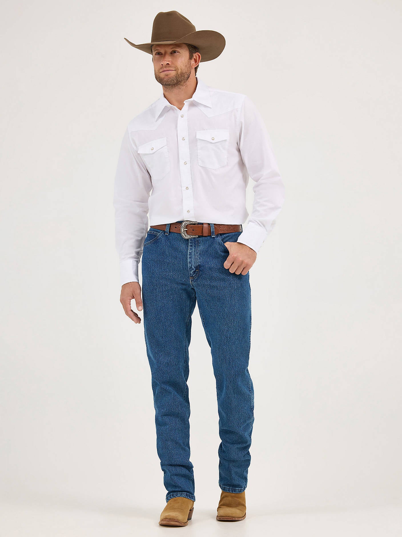 Wrangler Mens White LS Western Snap Shirt