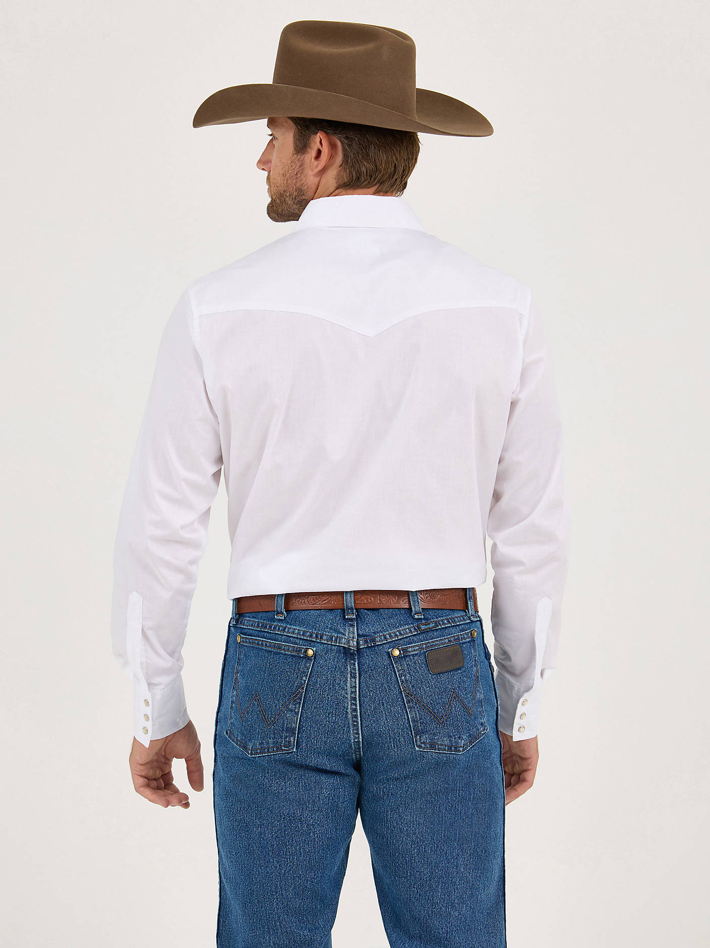 Wrangler Mens White LS Western Snap Shirt