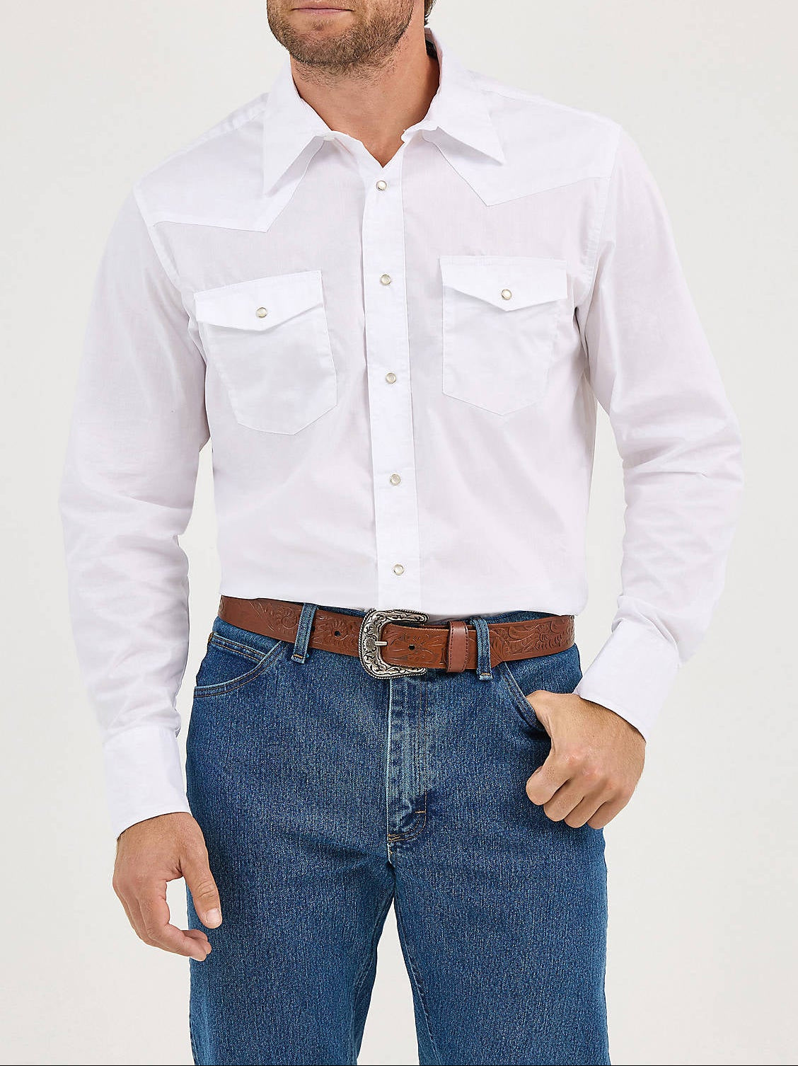 71105WH Wrangler Mens White LS Western Snap Shirt at boltranchstore.com