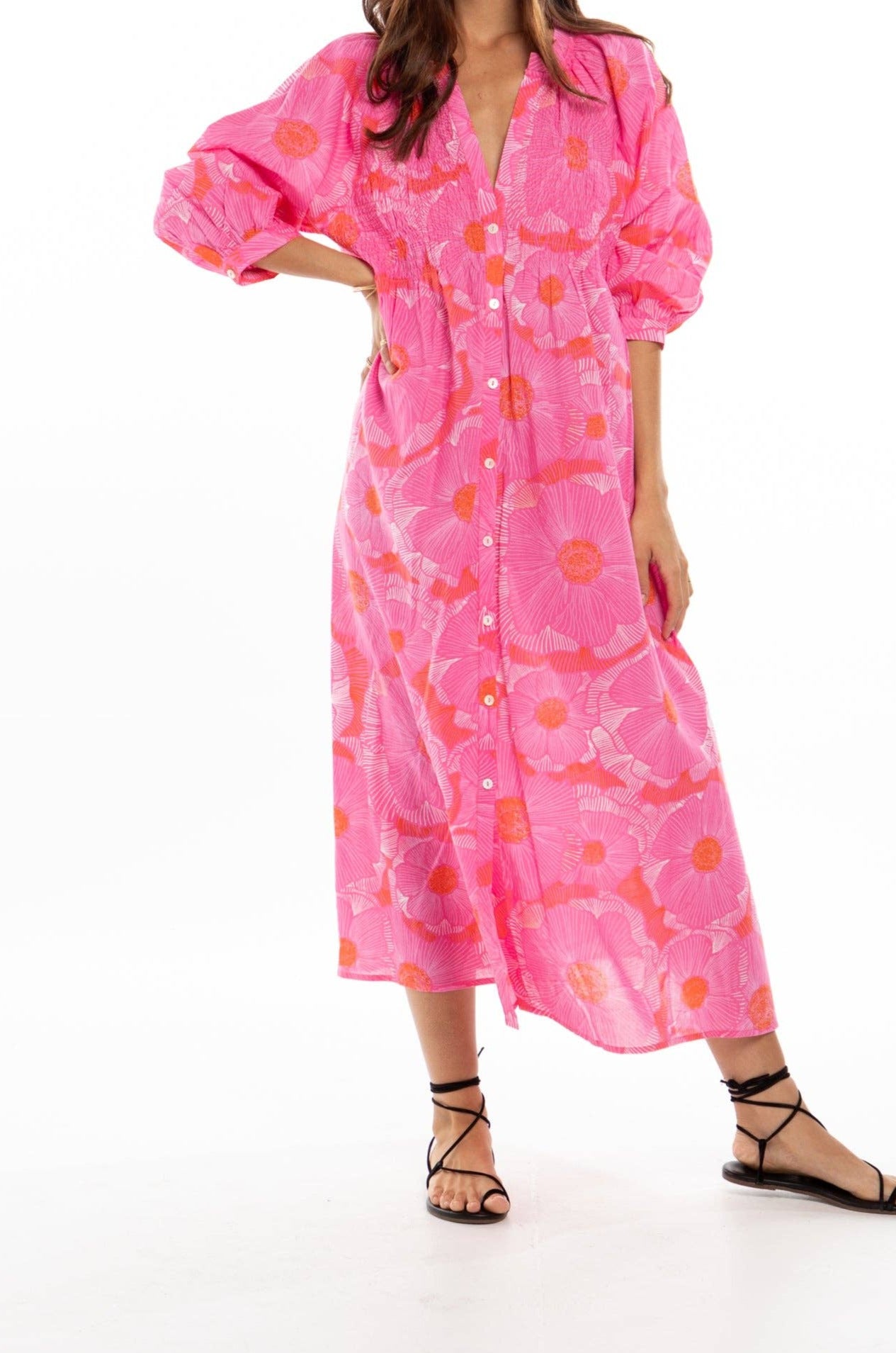 Yvette Shirt Dress. Fuchsia