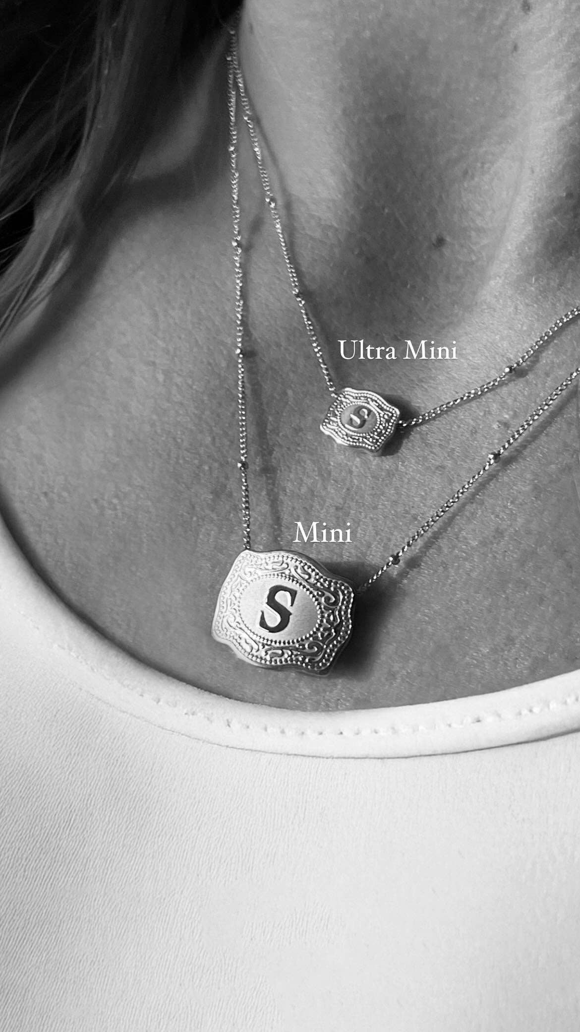 SpurWest Mini Belt Buckle Initial Necklace Silver